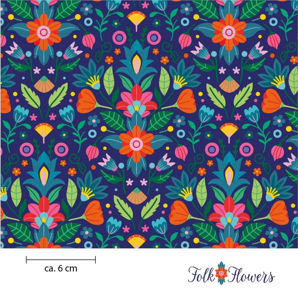 Folk Flowers Stoffdesign Meterware – wunderfitzig design