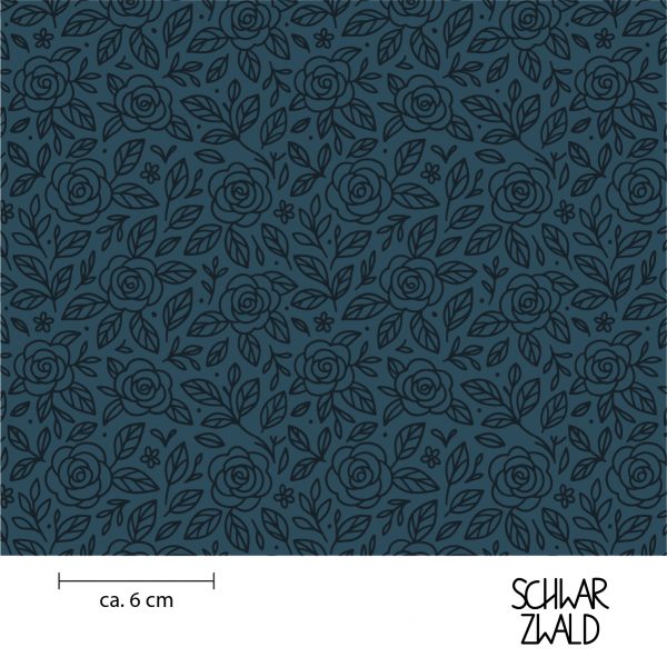 Stoffmuster Schwarzwald Stoff mit Blumenmuster in Blau