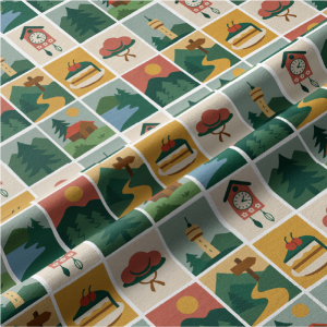 Schwarzwald Stoff mit bunten Icons