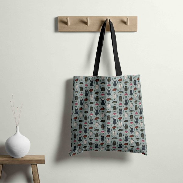Stofftasche aus Schwarzwald Stoff mit Trachtenmuster in Graublau.