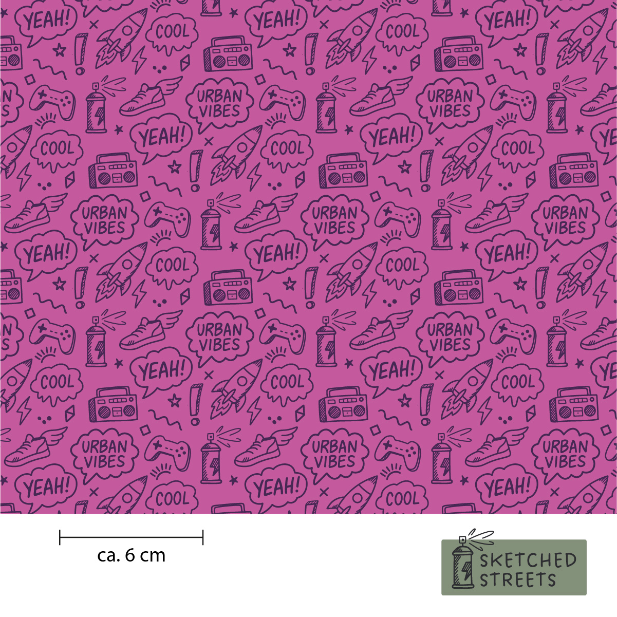 Sketched Streets Stoff mit Doodles – Pink