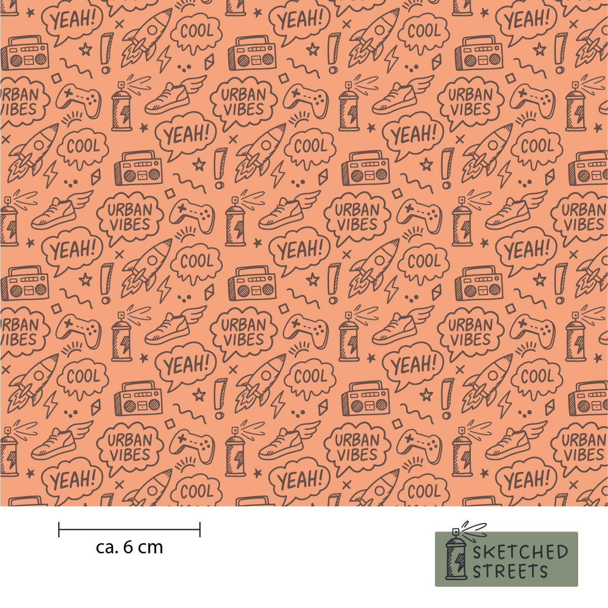 Sketched Streets Stoff mit Doodles – Apricot