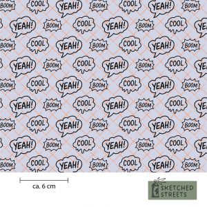 Sketched Streets Stoff mit Sprechblasen - Beige