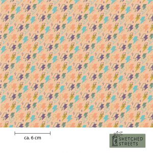 Sketched Streets Stoff mit Blitzen - Apricot