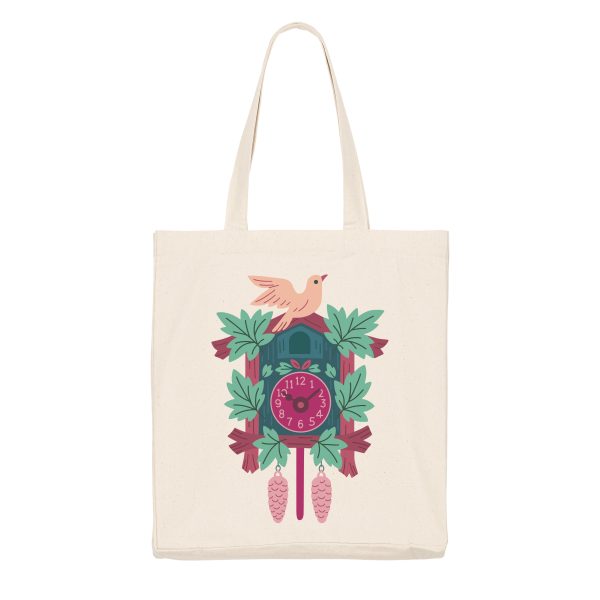 Schwarzwald Stofftasche mit Kuckucksuhr Motiv in Natural Raw