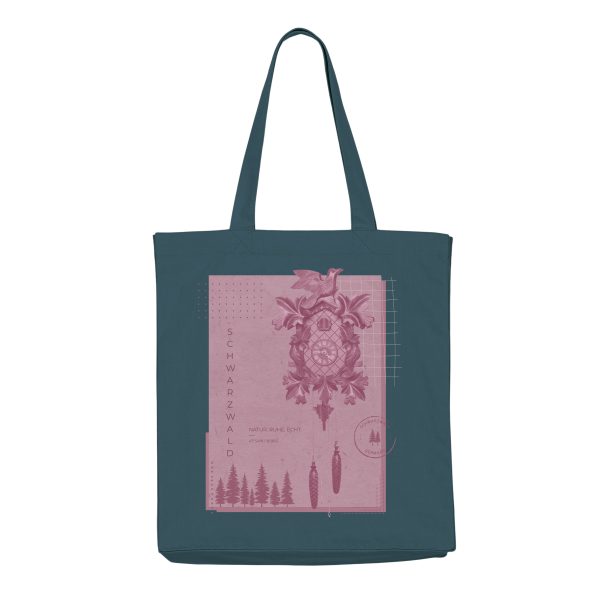 Schwarzwald Stofftasche mit moderner Kuckucksuhr Grafik