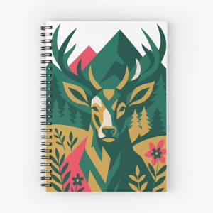 Spiralnotizbuch mit grafischem Hirsch und bunten Schwarzwald-Motiven